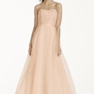 David's Bridal Long Strapless Chantilly Lace Dress